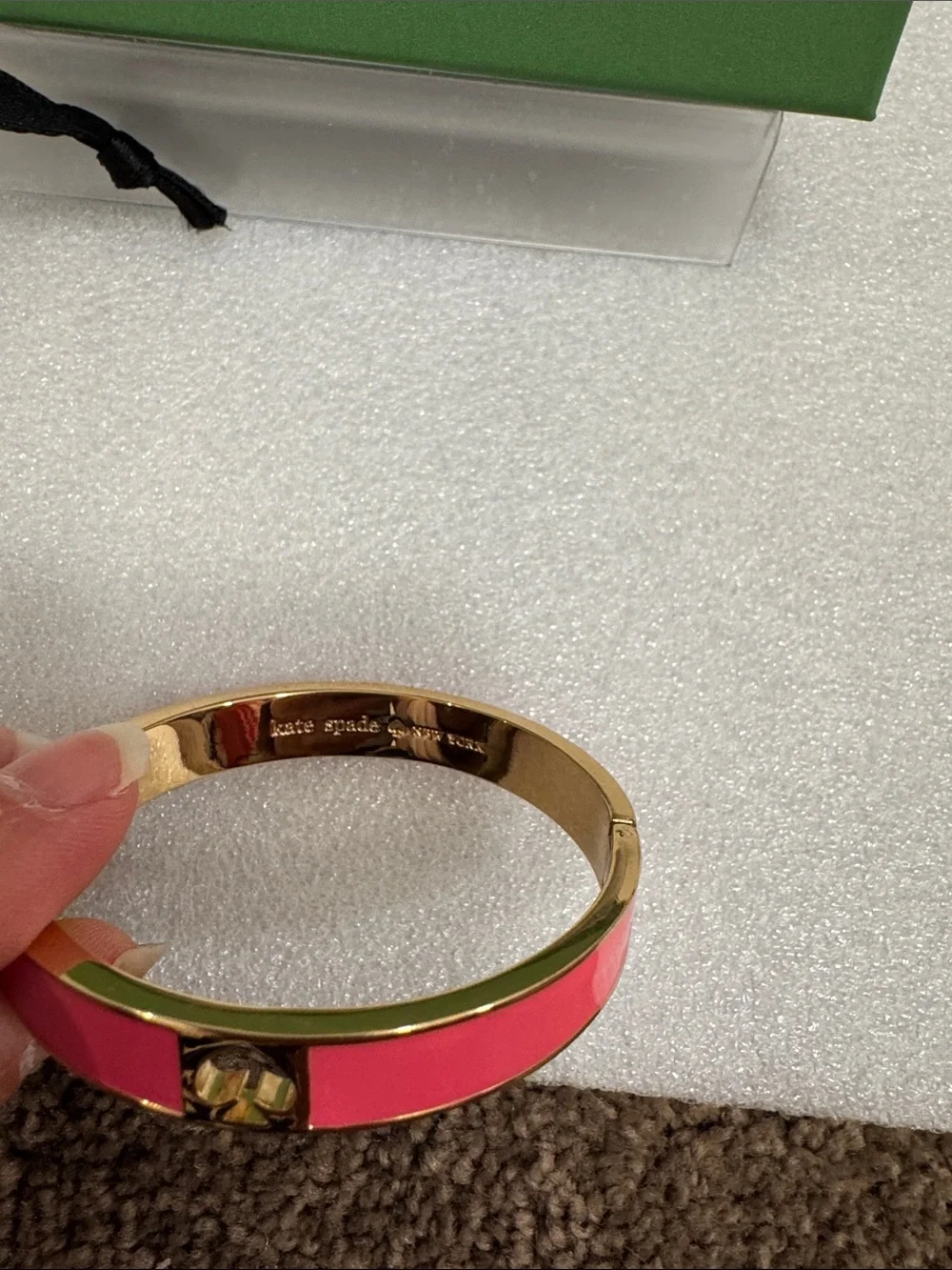 kate spade Pink Enamel and Gold-Tone Hinged Bangle bracelet dustbag & box - Picture 3 of 5